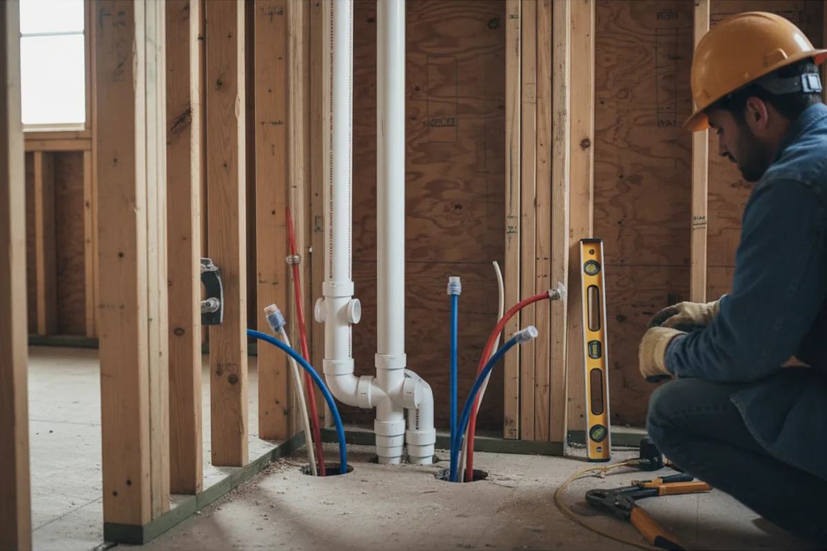 Drain and supply rough-in during Sump Pump Repair in Langhorne