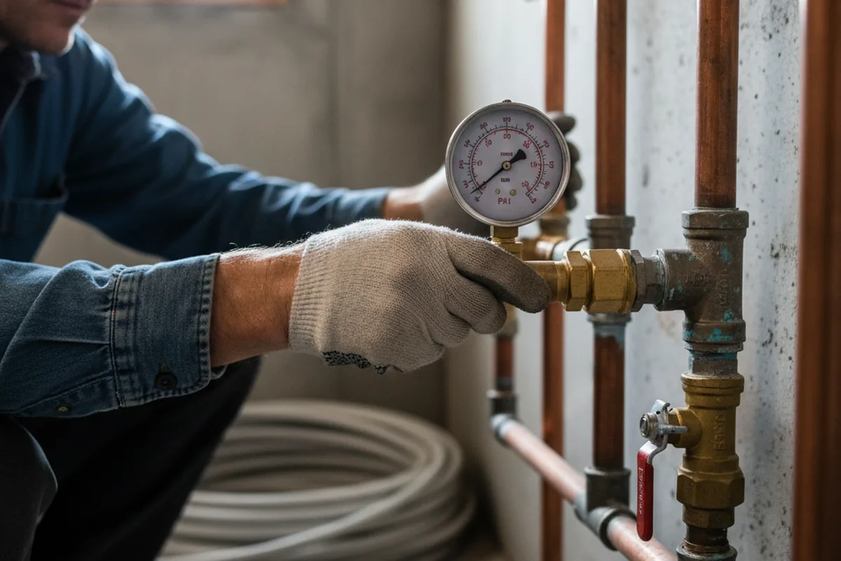 Pressure testing a repaired line during Water Line Repair in Langhorne